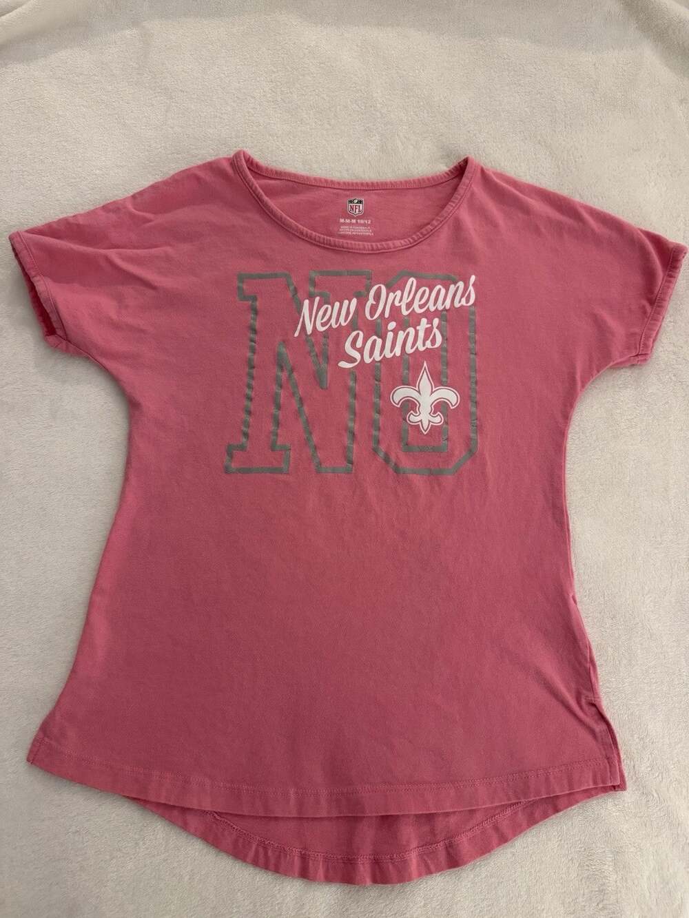 New Orleans Saints Girls Size Medium 10/12 NFL Football Pink Short Sleeve Shirt